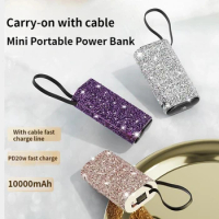 Power Bank Mini Portable Powerbank Charger 10000mAh With Diamond Elements External Battery Emergency Power For Iphone 14 Huawei