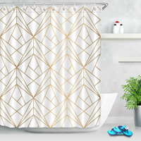 LB Shower-Curtain Abstract Golden-Geometry Fabric Bathtub-De