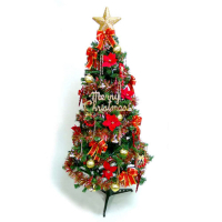 摩達客 幸福5尺(150cm)一般型綠聖誕樹(+紅金色系配件)(不含燈)