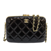 【二手名牌BRAND OFF】CHANEL 香奈兒【再降價】黑色 亮面漆皮 菱格紋 肩背包 鍊帶 金扣