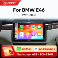 Ainavi Car Radio Wireless CarPlay Android Auto For BMW E46 M3 318/320/325/330/335 4G Multimedia Player GPS 2 Din Autoradio