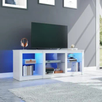 TV Cabinet with Glass Shelves, Modern TV Console in The Living Room, Media Console TV Cabinet with Storage Space