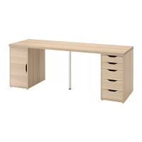 LAGKAPTEN/ALEX 書桌/工作桌, 染白色/橡木紋 白色, 200x60 公分