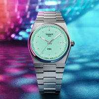 【TISSOT 天梭 官方授權】PRX 薄荷綠色石英款手錶 手錶 520禮物 送禮(T137.410.11.091.01)
