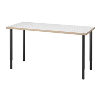 LAGKAPTEN/OLOV 書桌/工作桌, 白色 碳黑色/黑色, 140x60 公分