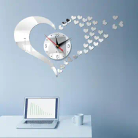 Creative Heart Shape Acrylic Wall Clock Mirror Sticker Style Living Room Bedroom Wall Decroation Diy Clock Dropship
