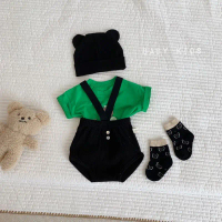 Seluar Pendek Baju Monyet Bayi, Hitam, Uniseks, Gaya Korea, Serba guna, Bergaya, Seluar Pinggang Tin