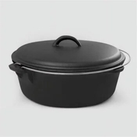 ExcelSteel Fireside 6 QT Cast Iron Camp Dutch Oven with Handle, Black
