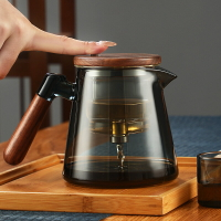 優樂悅~飄逸杯泡茶壺全玻璃內膽胡桃木加厚茶水分離過濾泡茶杯家用茶具器手沖壺 茶壺