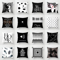 Nordic home black and white text figure geometric dog piano pillow bedroom seat rocking chair lounge chair office pillow sleeve