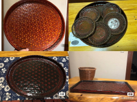 日本中古回流手工竹編大漆工藝 無形文化財籃胎漆器橢圓大茶盤