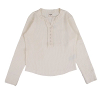 3Second Women's Blouse Shirt Band Collar Cotton Waffle Half Zip