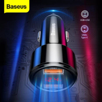 Baseus LED 45W Car charger USB C Dual USB Quick Charge 4.0 QC 3.0 PD Car charger For Huawei Xiaomi iPhone Samsung Fast Charging