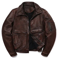 2023 New Vintage Brown Genuine Leather Jacket Air Force Style Cowhide Coat Men Slim Fashion Biker Jacket Flight Cloth