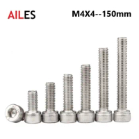 M4 304 Stainless Steel Allen Hexagon Hex Socket Cap Head Screws DIN912 Bolt 4mm x 4 5 10 12 30 35 40 45 100 110 120 130 150mm