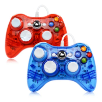Clear Blue Wired USB Controller For Xbox 360 PC Laptop Joypad Gamepad With 3.5mm Audio For XBOX One Controller