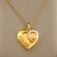 Exquisite heart-shaped letter sister crown with openable album pendant necklace for ladies Christmas birthday gift