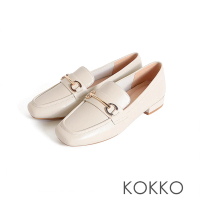【KOKKO 集團】百搭柔軟羊皮隨妳彎寬楦樂福鞋(米白色)