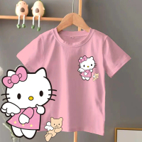 Hello Kitty ลายการ์ตูน เสื้อเด็กผู้หญิงน่ารัก แขนสั้น ผ้าฝ้ายแท้ คอกลม เสื้อเอนกประสงค์ สำหรับเด็ก