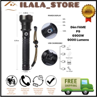 Đèn Pin Siêu Sáng P9 Xhp70 Hợp Kim Công Suất Lớn 6900w pin sạc, Chống Nước, Chiếu Xa Hàng Trăm Mét