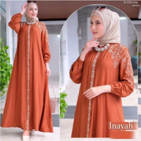Inayah dress / Gamis Kondangan Wanita Syari Crinkle Airflow Mix Bordir Premium Busui Frendly Super J