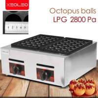XEOLEO Double Plates Gas Fish Ball Machine LPG Takoyaki Ball Grill Machine Commercial Octopus Ball Furnace