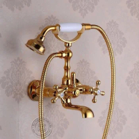 HJ-5011K Shower Set With Telephone Type Hand Held Shower Head Luxury Gold Brass Wall Mount Bathtub Faucet