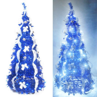 6尺(180cm) 浪漫彈簧摺疊聖誕樹(銀藍色系)(內含一LED100燈串)
