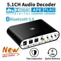 5.1CH Audio Decoder Wireless Bluetooth 5.0 Reciever DAC Audio Adapter Optical Toslink Coaxial AUX USB disk play DTS AC3 FLAC