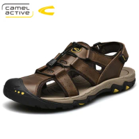 Camel Active 2019 New High Quality Summer Men Sandals Genuine Leather Comfortable Hook &amp; Loop Men Shoes Fashion Casual Shoes