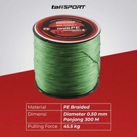 TaffSPORT Senar Benang Tali Pancing PE 4 Braided 300M Kuat Tahan Abrasi & Air Asin 8.0 Hijau