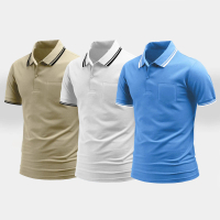 BKT Paket 3 pcs Polo Shirt SAKU Baju Polos Atasan Pria Kerah Lengan Pendek Kaos Katun Casual Hitam C