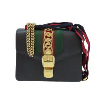 【二手名牌BRAND OFF】GUCCI 古馳【激安價】黑色 牛皮 Sylvie 肩背包 鍊帶 431666