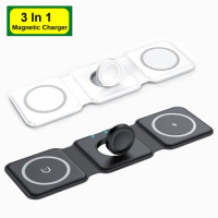 3 In 1 Folding Magnetic Wireless Charger For Macsafe IPhone 12 13 Pro Max Macsafe Charging Station For Apple Watch Airpods Pro