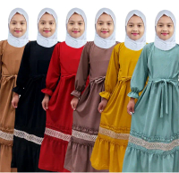 Gamis Luna Kids Renda Emas Usia 3-11 Tahun MONTY 69 Baju Muslim Anak  Cewek  Lebaran  Dress  Panjang