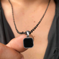 Kalung Pria Wanita Liontin Persegi Permata Hitam Cincin
