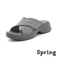 【SPRING】厚底拖鞋 交叉拖鞋/舒適彈力交叉織帶百搭厚底拖鞋(灰)