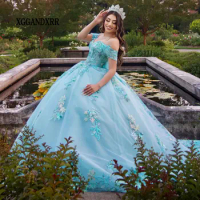 Blue Vestidos De 15 Años Tulle Quinceanera Dress 2024 Sweetheart Off Shoulder Bow Mexican Dress Girls Birthday Party Gown Miss