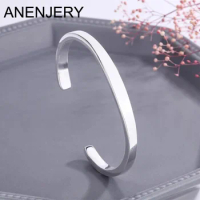 ANENJERY Smooth Solid Bracelet Thai Silver Bangle for Women Men Trendy Popular Cuff Bracelet Bangle Jewelry Gifts