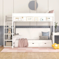 Full size wooden multifunctional bunk bed with storage stairs, children's bunk bed, multifunctional sofa bed, double bed