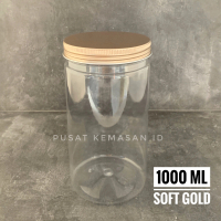 TOPLES TABUNG 1000ML TUTUP ALUMUNIUM SOFT GOLD / JAR CYLINDER
