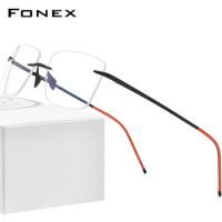 FONEX Pure Titanium Glasses Men 2020 Women Rimless Square Eyeglasses Frame Frameless Eyewear 8557