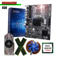 HUANANZHI X58 Motherboard with Xeon CPU X5570 2.93GHz CPU Cooler 16G RAM 2*8G REG ECC Video Card GTX750Ti 2G DIY Build Computer