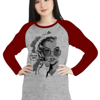 Kaos Atasan Wanita Lengan panjang / Kaos raglan Wanita Sablon Glases girl\\ Kaos Cewek/ Kaos Oblong/
