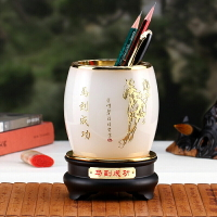 琉璃玉旋轉筆筒收納盒復古中國風大容量辦公書房桌面招財擺件禮物