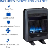Natural Gas Blue Flame Space Heater with Thermostat Control for Home &amp; Office, 20000 BTU, Heats Up to 950 Sq.