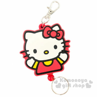 小禮堂 Hello Kitty 造型矽膠易拉扣伸縮鑰匙圈《紅白.全身》吊飾.掛飾.鎖圈