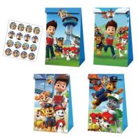 （ISG)  12PCS Paw Patrol Chase Mini Kraft Paper Bags Cartoon Cute Stand Up Dot Bags Child Party Birth