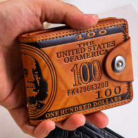 Dompet Gaya 1920s dengan Slot Kad Berbilang dan Pola Dolar $100 - Dompet Koin Hitam Coklat Unisex Se