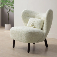 【BODEN】歐菲白色泰迪羊毛絨棉布面造型休閒單人椅/沙發椅/設計款餐椅/商務洽談椅/房間椅/會客椅